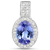 14K White Gold 2.34 Carat Genuine Tanzanite and White Diamond Pendant