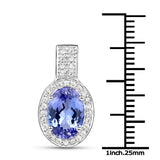 14K White Gold 2.34 Carat Genuine Tanzanite and White Diamond Pendant