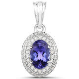14K White Gold 2.86 Carat Genuine Tanzanite and White Diamond Pendant
