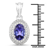 14K White Gold 2.86 Carat Genuine Tanzanite and White Diamond Pendant