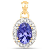 14K Yellow Gold 2.74 Carat Genuine Tanzanite and White Diamond Pendant