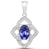 14K White Gold 2.47 ct. Genuine Tanzanite and White Diamond Pendant