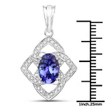 14K White Gold 2.47 ct. Genuine Tanzanite and White Diamond Pendant