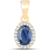 0.94 Carat Genuine Blue Sapphire and White Diamond 14K Yellow Gold Pendant