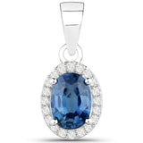 1.03 Carat Genuine Blue Sapphire and White Diamond 14K White Gold Pendant