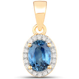 1.03 Carat Genuine Blue Sapphire and White Diamond 14K Yellow Gold Pendant