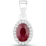 1.09 Carat Genuine Ruby and White Diamond 14K White Gold Pendant