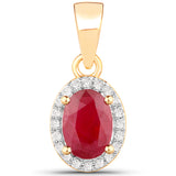 1.09 Carat Genuine Ruby and White Diamond 14K Yellow Gold Pendant
