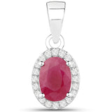 1.00 Carat Genuine Ruby and White Diamond 14K White Gold Pendant