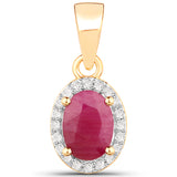 1.00 Carat Genuine Ruby and White Diamond 14K Yellow Gold Pendant