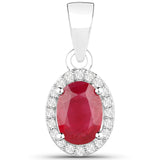 1.04 Carat Genuine Ruby and White Diamond 14K White Gold Pendant
