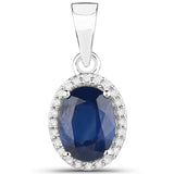 1.62 Carat Genuine Blue Sapphire and White Diamond 14K White Gold Pendant