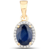 1.63 Carat Genuine Blue Sapphire and White Diamond 14K Yellow Gold Pendant