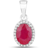 1.66 Carat Genuine Ruby and White Diamond 14K White Gold Pendant