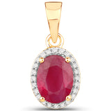 1.66 Carat Genuine Ruby and White Diamond 14K Yellow Gold Pendant