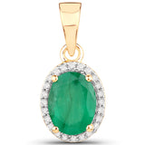 1.34 Carat Genuine Zambian Emerald and White Diamond 14K Yellow Gold Pendant