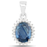 2.39 Carat Genuine Blue Sapphire and White Diamond 14K White Gold Pendant