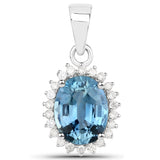 2.44 Carat Genuine Blue Sapphire and White Diamond 14K White Gold Pendant