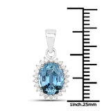 2.44 Carat Genuine Blue Sapphire and White Diamond 14K White Gold Pendant