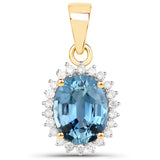 2.44 Carat Genuine Blue Sapphire and White Diamond 14K White Gold Pendant