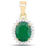 1.75 Carat Genuine Zambian Emerald and White Diamond 14K Yellow Gold Pendant