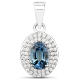1.02 Carat Genuine Blue Sapphire and White Diamond 14K White Gold Pendant