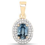 1.02 Carat Genuine Blue Sapphire and White Diamond 14k Gold Pendant