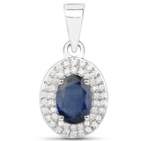 1.11 Carat Genuine Blue Sapphire and White Diamond 14K Gold Pendant