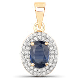 1.11 Carat Genuine Blue Sapphire and White Diamond 14K Yellow Gold Pendant
