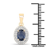 1.11 Carat Genuine Blue Sapphire and White Diamond 14K Yellow Gold Pendant