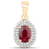 1.17 Carat Genuine Ruby and White Diamond 14K Yellow Gold Pendant