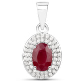 1.08 Carat Genuine Ruby and White Diamond 14K White Gold Pendant