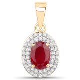 1.08 Carat Genuine Ruby and White Diamond 14K Yellow Gold Pendant