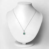0.89 Carat Genuine Zambian Emerald and White Diamond 14K White Gold Pendant