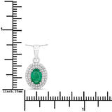 0.89 Carat Genuine Zambian Emerald and White Diamond 14K White Gold Pendant