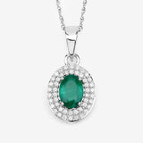 0.89 Carat Genuine Zambian Emerald and White Diamond 14K White Gold Pendant
