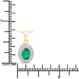0.89 ct Genuine Zambian Emerald and White Diamond 14K Yellow Gold Pendant