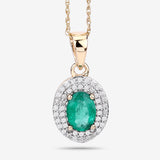 0.89 ct Genuine Zambian Emerald and White Diamond 14K Yellow Gold Pendant