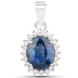 2.50 Carat Genuine Blue Sapphire and White Diamond 14K Gold Pendant