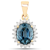 2.50 Carat Genuine Blue Sapphire and White Diamond 14K Gold Pendant