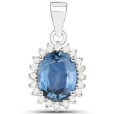 2.55 Carat Genuine Blue Sapphire and White Diamond 14K Gold Pendant