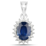 1.76 Carat Genuine Blue Sapphire and White Diamond 14K Gold Pendant