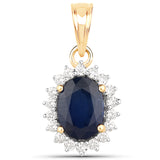 1.76 Carat Genuine Blue Sapphire and White Diamond 14K Gold Pendant