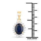 1.76 Carat Genuine Blue Sapphire and White Diamond 14K Gold Pendant