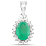1.47 Carat Genuine Zambian Emerald and White Diamond 14K White Gold Pendant