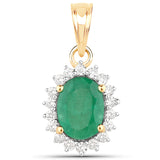 1.47 Carat Genuine Zambian Emerald and White Diamond 14K Yellow Gold Pendant