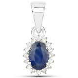 0.65 Carat Genuine Blue Sapphire and White Diamond 14K White Gold Pendant