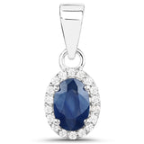 0.57 Carat Genuine Blue Sapphire and White Diamond 18K White Gold Pendant