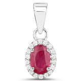 0.61 Carat Genuine Ruby and White Diamond 18K White Gold Pendant