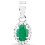 0.53 Carat Genuine Zambian Emerald and White Diamond 14K White Gold Pendant